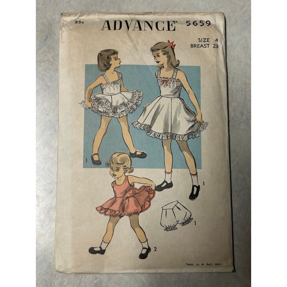Vintage 1950's Advance Pattern #5659 Girls Slips and Panties‎ Size 4